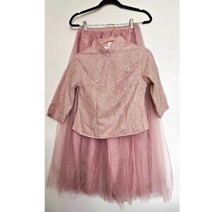 2PCs: Cheongsam Top (S) & Tulle Princess Maxi Skirt Set